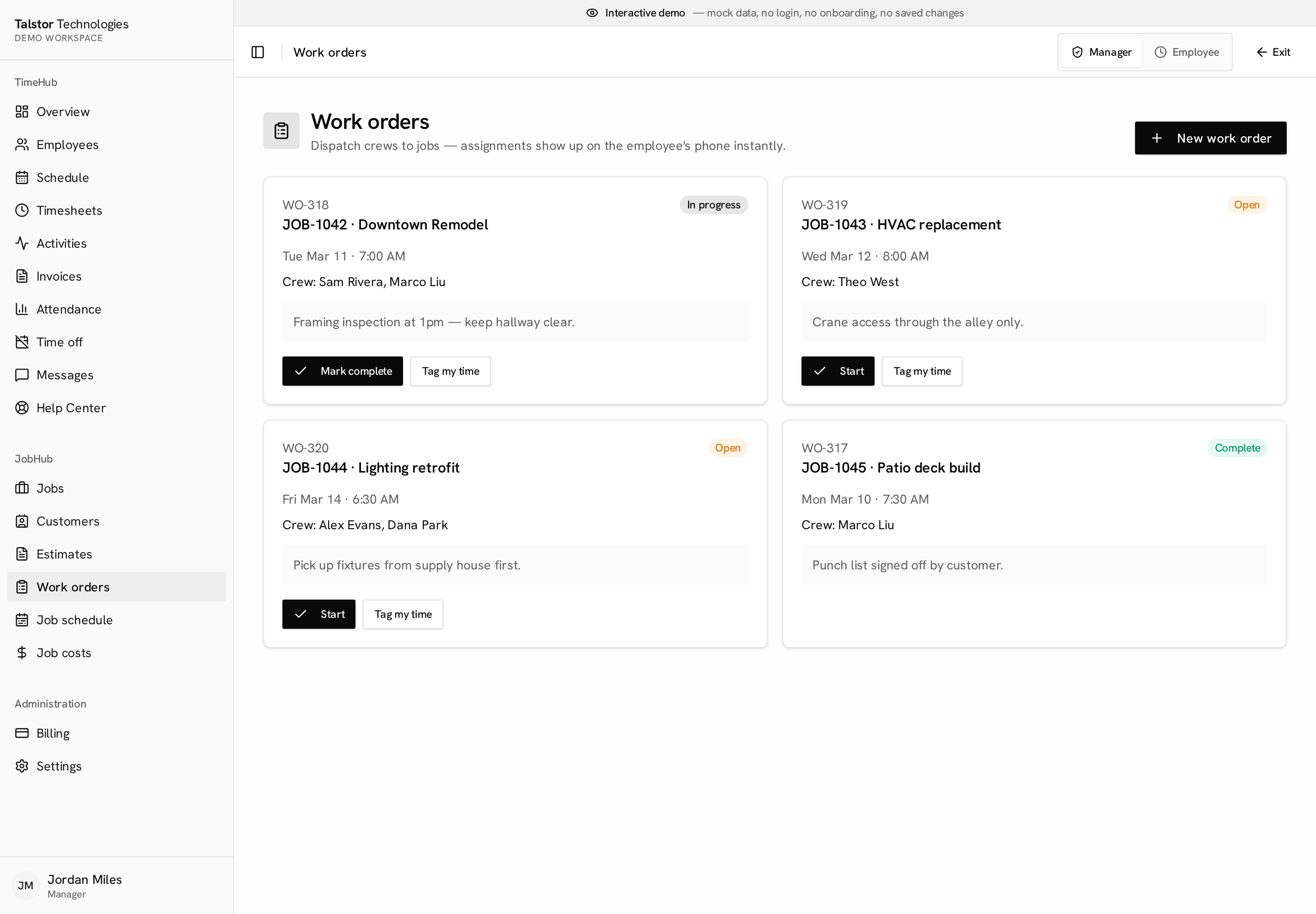 Work orders and crew dispatch