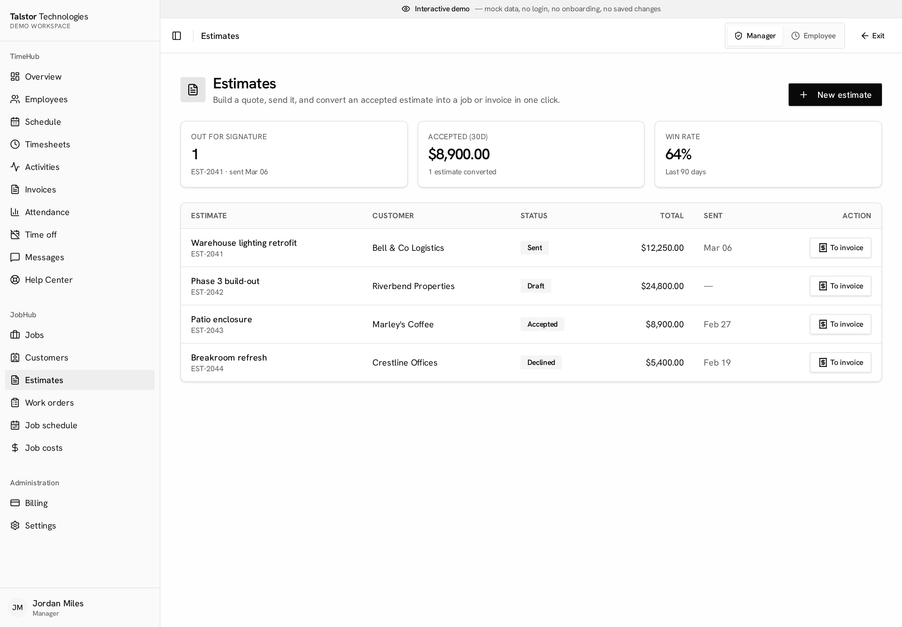 Estimate builder with line items